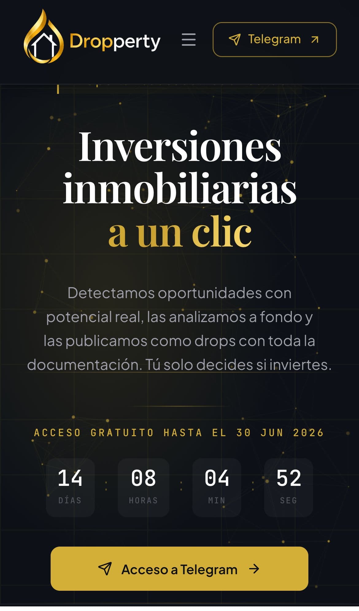 Versión móvil de la web de Dropperty